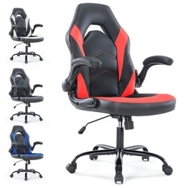 YSSOA Gaming Chair with Adjustable PU Leather Seat Flip-Up Armrests and Swivel Design