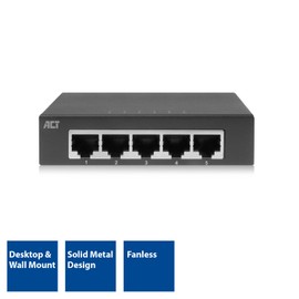 ACT AC4415 5 Port Network Switch, 5 Port Gigabit Ethernet Switch, Port LEDs, 1000Mbps LAN Switch, Metal Housing