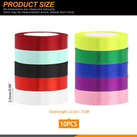 Rustark 10 Rolls Satin Ribbon Assortment Kit 10 Solid Colors 1 Inch x 24.6 Yards Double Face Fabric Satin Ribbon Gift Wrapping Ribbon for Gift Wrapping Bow Making Decor Crafts (2.5cm x 22.5m)