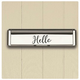 Hello Door Letterbox Decal Sticker [9x4cm] Mail or Letter Box Vinyl, Can Also Be Transfered onto Windows, Walls and Any Smooth Flat Surface, Door Graphic Stickers (fb17-black)