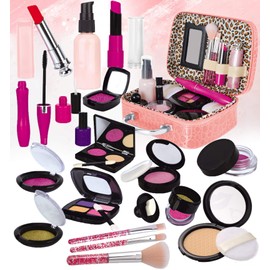 TEUVO Pretend Makeup Toy Set for Little Girls, Maquillaje para Niñas, Kids Pretend Play Fake Makeup Kit Princess Toys with Cosmetic Bag for Kids Role Play Beauty Set Birthday (Not Real Makeup