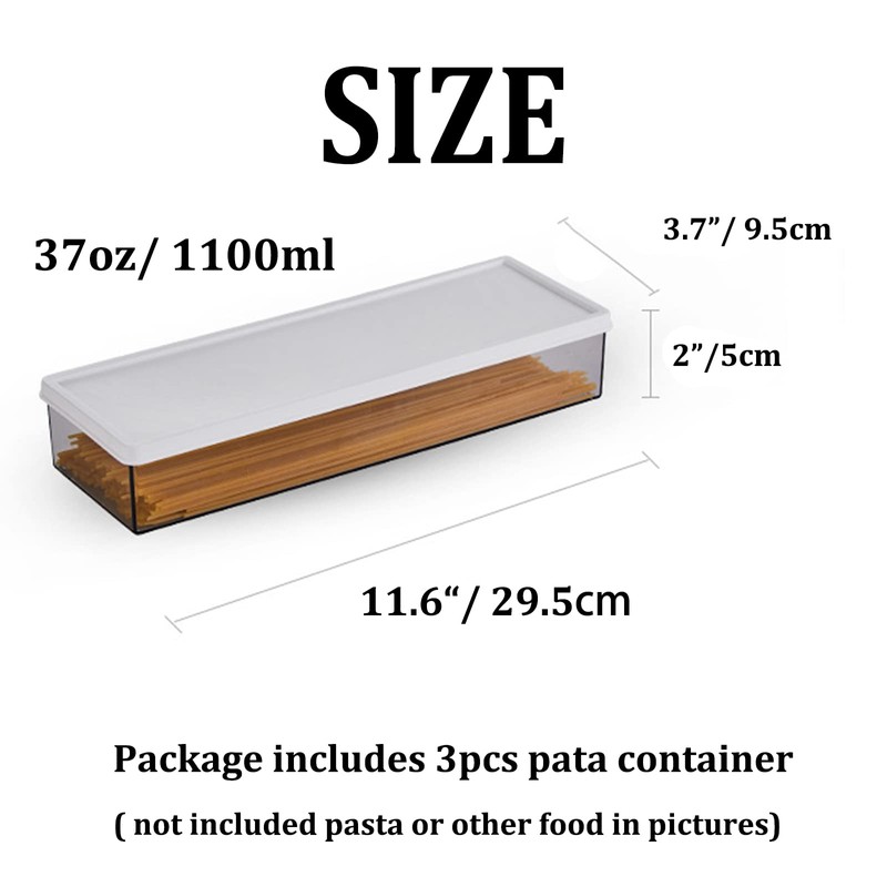 Pasta Container, Large Spaghetti Canister, Pack of 3, Clear Grey