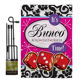 Breeze Decor GS115098-BO It's Bunco Time! Special Occasion Party & Celebration Impressions Decorative Vertical 13" x 18.5" Double Sided Garden Flag Set Metal Pole Hardware