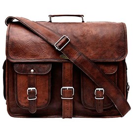 Handmade World Leather Messenger Bag 16 Inch Brown Air cabin Briefcase Leather Cross body Shoulder Large Laptop School bag (12" X 16")
