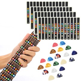 4 Sheets Guitar Fretboard Stickers, Color Coded Note Decals Frets Map, Guitar Learning Tools Set, Guitar Practice Fretboard Tabs, Guitar Notes for Beginner Learner with 20PCS Guitar Picks
