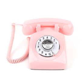 MCHEETA Rotary Phone, Vintage Phone, Retro Phones for Landline, Corded Old Telephone with Redial Function for Home Office Hotel School, Pink