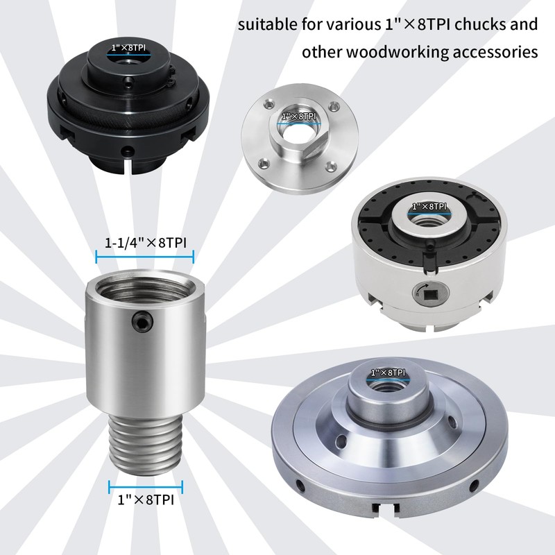 DEEFIINE Woodworking Lathe Headstock Spindle Adapter Convert 1-1/4''X8TPI to 1''X8TPI