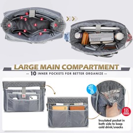 RAINSMORE Teacher Tote Bag 15.6 inch Laptop Bag for Women Large Laptop Tote Work Bag Nurse Bag Professional Computer Messenger Bag with Insulated Pocket, Briefcase for Office, College, Nursing, Grey