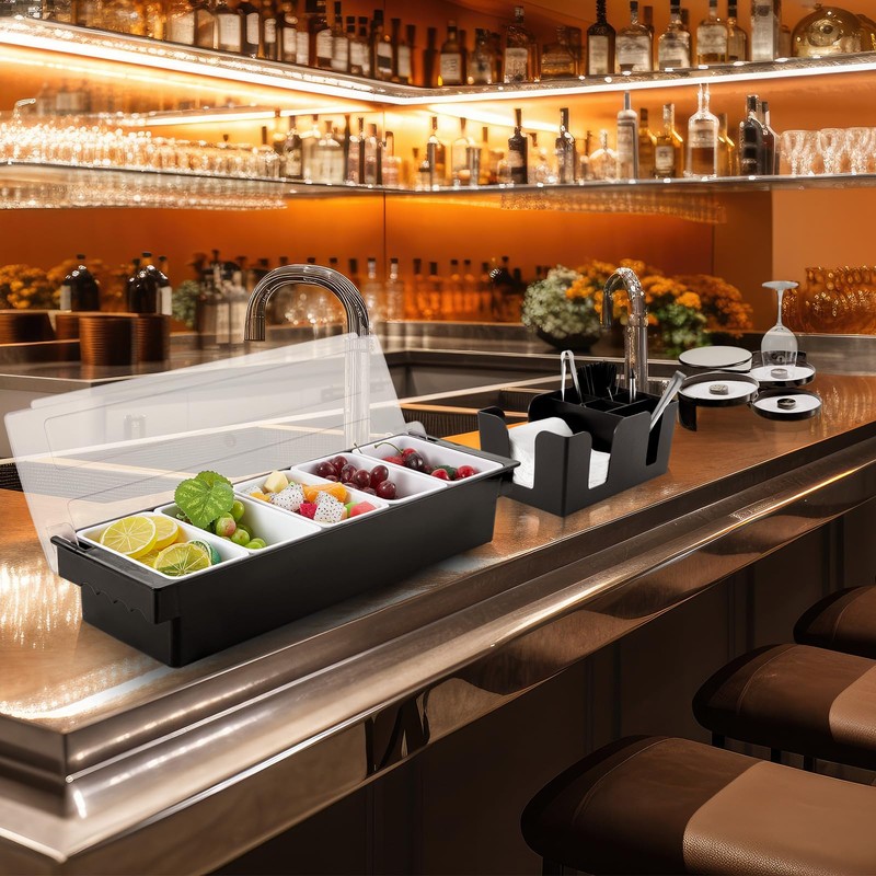 Bartending Supplies 5 Compartment Plastic Garnish Tray, 3 Tier Glass