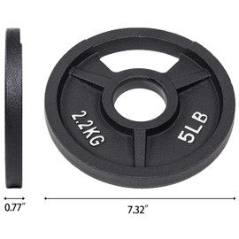 Signature Fitness Olympic 2-Inch Cast Iron Plate Weight Plate for Strength Training and Weightlifting, Style #7, 5LB Pair