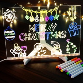 LED Note Board with Colors,Rewritable Acrylic Message Board LED Drawing Board,Light Up Doodle Memo Wordpad Night Light for Desktop,Dry Erase Luminous Acrylic Board Home Office Decor(M,20 * 20cm)