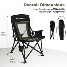 Superrella Camping Chair Portable Folding Lawn Chair Comfortable Hard Arm Sturdy for Family Camp, Outdoor, Sports, Beach, Travel, Support 400 lbs, Black&Green
