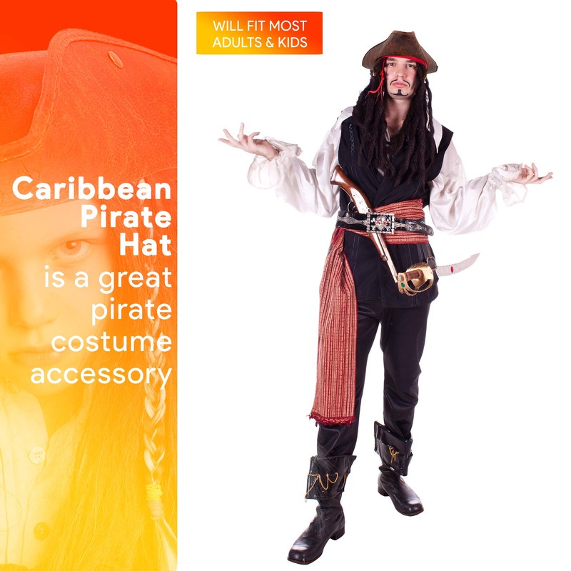 Skeleteen Faux Leather Pirate Hat - Brown Distressed Leather Colonial