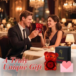 mountova Romantic Teddy Bear with Preserved Rose, Real Rose in Elegant Gift Box with Necklace for Women, Bear Roses Gifts for Valentine's Day,Weddings,Mother's Day,Anniversary,Birthday,Christmas, Red