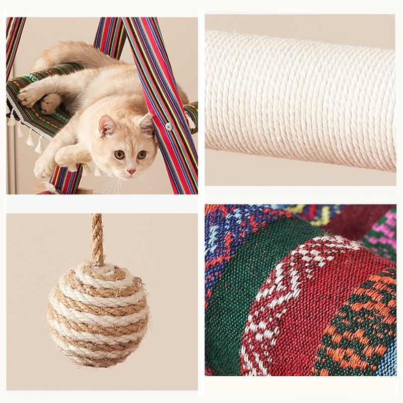 SHENGOCASE 3-Tier Modern Boho Style A Frame Wooden Cat Tree