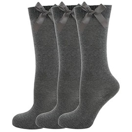 RJM 3 Pack Girls Knee High Socks with Bow 3 Pack Grey 4-5.5