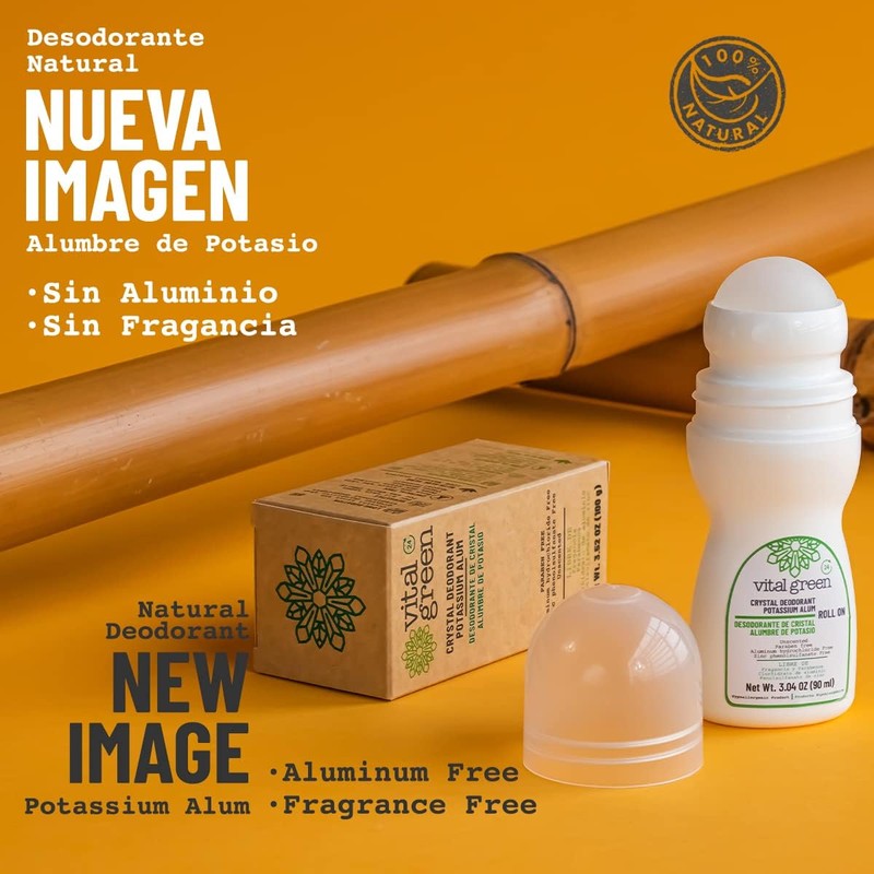 Vital Green Desodorante Roll-On Natural, Alumbre de Potasio, 90ml, 1pk