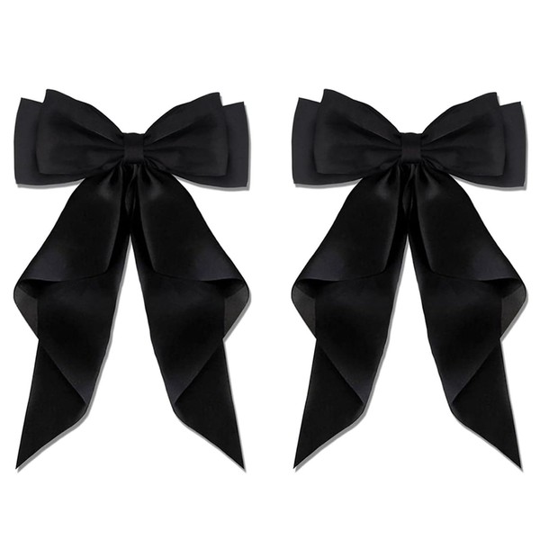 2 pack black big bow hair clip, solid color bow French automatic hair simple cute bow hair clip women's bow hair clip bow long tail French hair clip bow long tail French hair clip (black)
