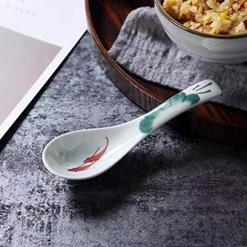 Ceramic Soup Spoons set, Chinese Style Glaze Porcelain Rice Spoons, Asian Tableware spoons Set of 4 (Dark green)