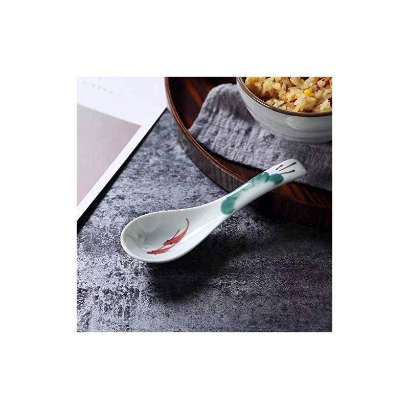 Ceramic Soup Spoons set, Chinese Style Glaze Porcelain Rice Spoons,