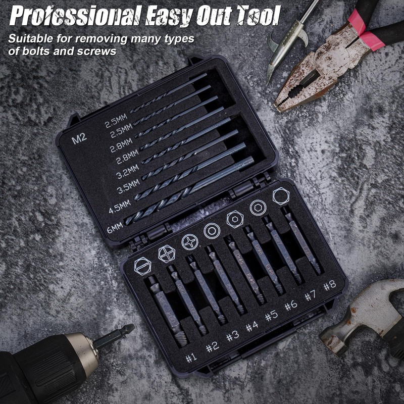 Topec 16PCS Damaged Screw Extractor Set and Left Hand Drill