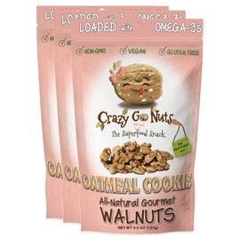Crazy Go Nuts Walnuts - Oatmeal Cookie, 4.5 oz (3-Pack) - Healthy Snacks, Vegan, Gluten Free, Superfood - Natural, Non-GMO, ALA, Omega 3 Fatty Acids, Good Fats, and Antioxidants