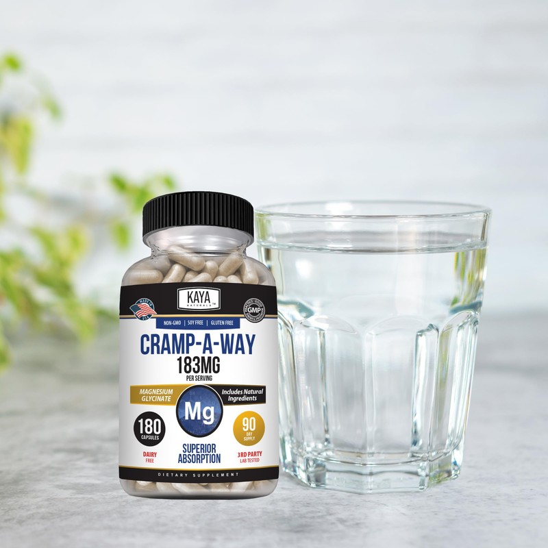 Kaya Naturals Cramp-A-Way Magnesium Glycinate 183mg (180 Count (Pack of