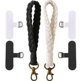 TENOC Phone Lanyard, Universal Cell Phone Wrist Strap with Phone Tether Tabs, Boho Macrame Wristlet Bracelet Keychain, Black & White
