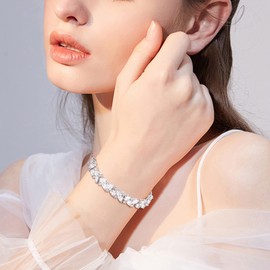 EVER FAITH Wedding Cubic Zirconia Tennis Bracelets for Bride, White Gold Plated Teardrop Rhinestone Bridal Bracelet for Women Prom