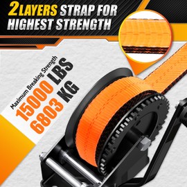 [PREMIUM] Boat Trailer Winch Strap With Supper Steel Hook, 15000 LBS Break Strength, Two Layers Winch Strap, Winch Pulley Strap For Boat Trailer Replacement, Towing Vehicles & Boat Accessories 2"x20'
