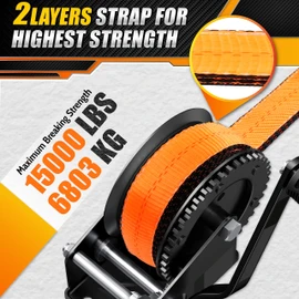 [PREMIUM] Boat Trailer Winch Strap With Supper Steel Hook, 15000 LBS Break Strength, Two Layers Winch Strap, Winch Pulley Strap For Boat Trailer Replacement, Towing Vehicles & Boat Accessories 2"x20'