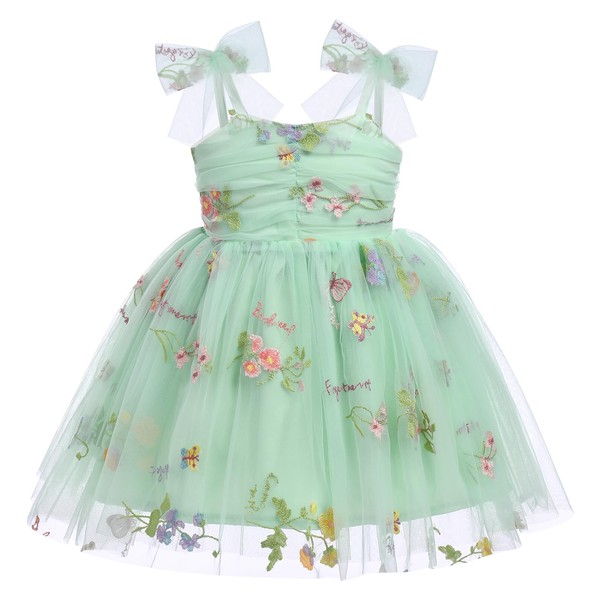 IBTOM CASTLE Baby Girl Photoshoot Outfits, Toddler Kids Flower Princess Tutu Dress Bow Sleeveless Smoked Dresses for Baby&Toddler Photographs Summer Outfit Dance Evening Ball Gown Green Floral 2-3T