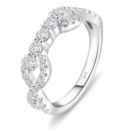 5 Stone Moissanite Infinity Wedding Band for Women,0.4ct D Color VVS1 Lab Created Diamond 18K White Gold Plated Sterling Silver Rings Half Eternity Stackable Engagement Ring Anniversary Band(10)