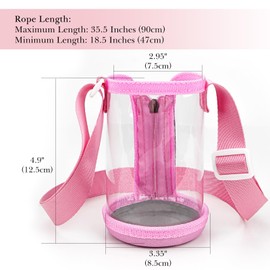 Linkidea Clear Water Bottle Holder Compatible with CamelBak 12oz, YETI Rambler Jr. 12oz, Zak Designs Kids Bottles, Transparent Bottle Carrier Strap Bag, Hard Base Bottle Travel Sling, Pink