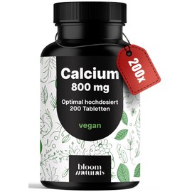 Calcium Tabletten Hochdosiert - 200 Tabletten - 800mg Kalzium pro Tag - Calziumtabletten Hochdosiert - 180 Tage Vorrat - vegan und produziert in Deutschland - Laborgeprüft