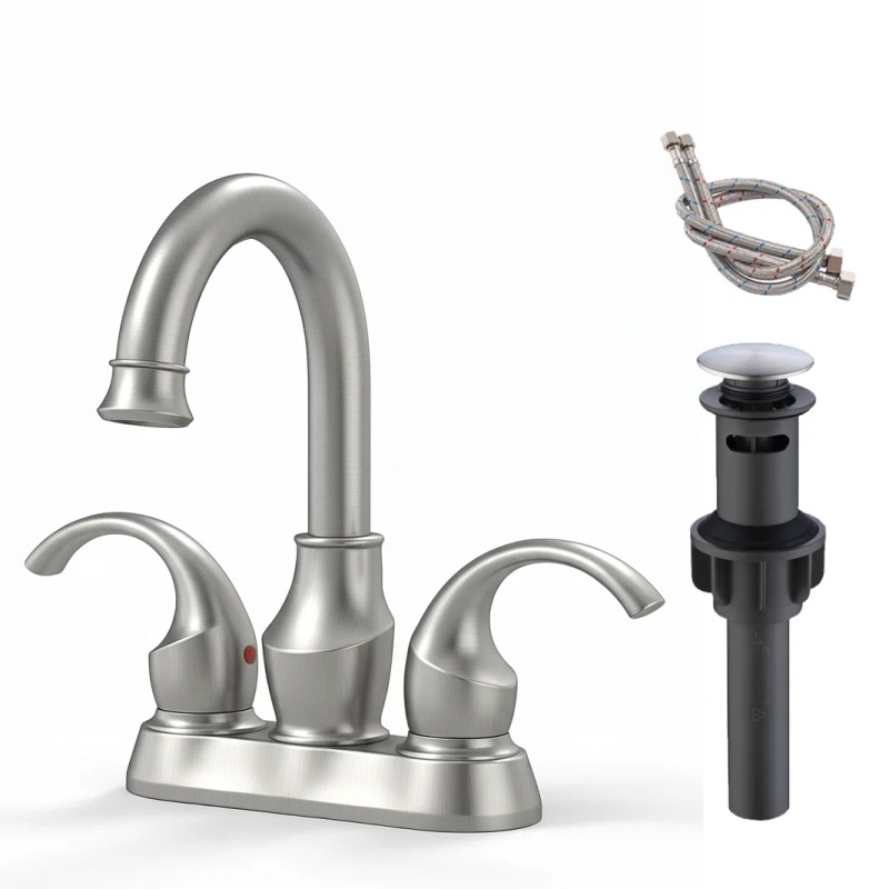 Alloy 4-inch Hot/Cold Double Handle Deck-Mounted Electroplated Modern Brushed Bathroom