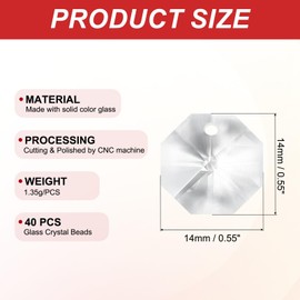 PATIKIL K9 Crystal Octagon Beads 1 Hole Pendants, 40 Pack 14mm Chandelier Prisms Parts Ornaments Hanging Beads for DIY Arts Crafts Decoration, Clear