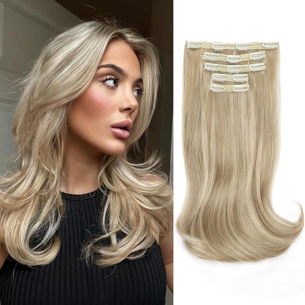 ALXNAN Clip in Hair Extensions, Thick Long Straight Layered ash