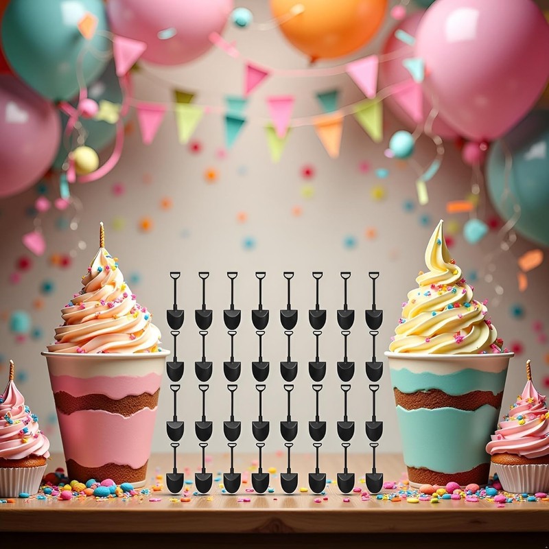100Pcs Black Plastic Mini Ice Cream Spoons Dessert Shovels Pudding