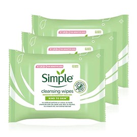 Simple Facial Cleansing Wipes Kind to Skin Sensitive 25's (3 Packs)