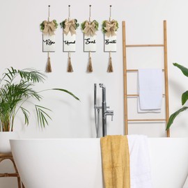 Liliful 4pcs Boho Wall Decor for Bathroom 11.8 x 4.7 Inch Relax Soak Unwind Breathe Bathroom Sign with Artificial Leaves and Rustic Beads Minimalist Botanical Wall Art Farmhouse Hanging Wall Decor