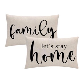 2Pack Farmhouse Lumbar Pillow Covers Beige Nice Gift Inspirational Family Let's Stay Home Quotes Rectangular/Waist Cushion Covers Rustic Home Decor Pillowcase 12”×20”,For Housewarming Gifts(Beige)