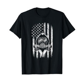 Gas Mask and Hoodie T-Shirt American Flag T-Shirt for Women Men