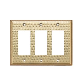 Monarch Abode Hand Hammered Rocker Decorator Metal Decorative Wall Plate Switch Plate Outlet Cover, 3-Gang, Brushed Gold