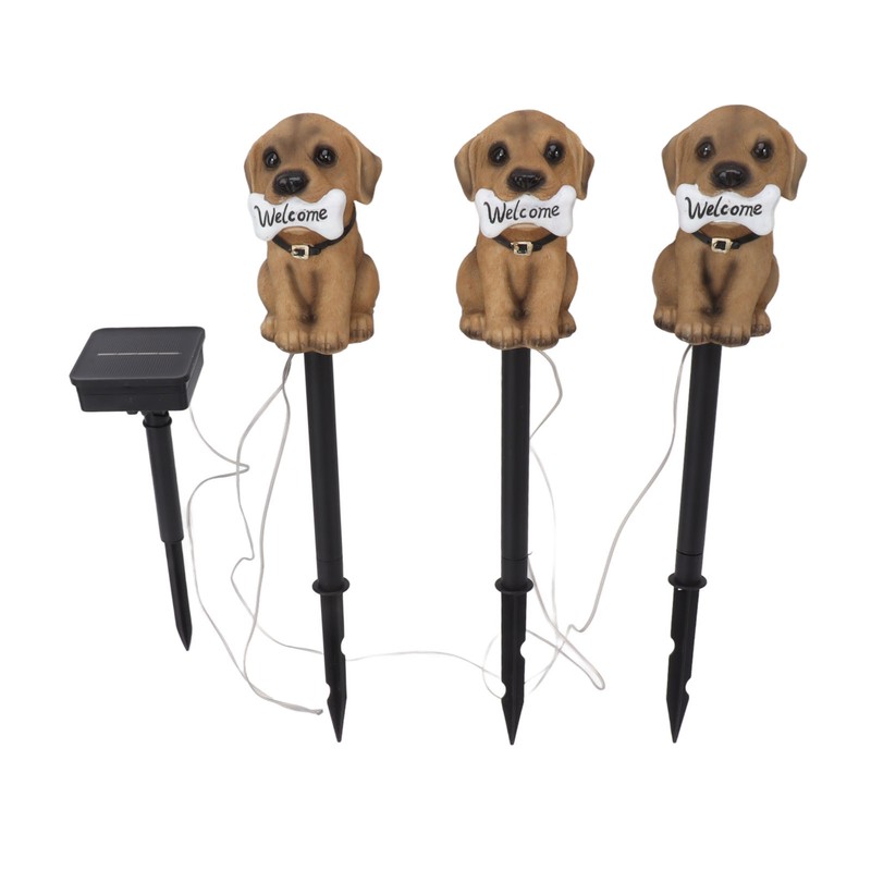 LED Solar Garden Light Puppy Dog Statue Welcome Lamp Solar