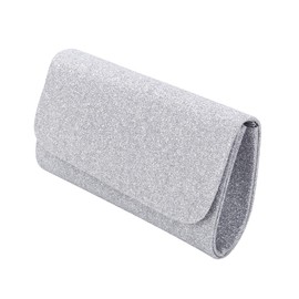 Premium Small Metallic Glitter Flap Clutch Evening Bag Handbag, Silver