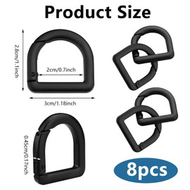 NEETUE 8 Pcs D Ring Clips Metal Key Ring 1 Inch Carabiner D Rings for Purse D Ring Spring Key for DIY Accessories Crafts, Black, One Size
