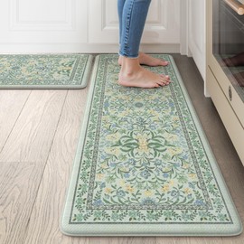 Collive Kitchen Mats for Floor 2PCS, Anti Fatigue Mat Non Slip Waterproof Kitchen Rugs, Cushioned Vintage Floral Comfort Standing Rug for Home, Office, Sink, Laundry, 17"x29"+17"x47"