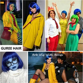 Blue Bob Wig for Women Short Straight Bob Wig with Bangs Heat Resistant Synthetic Colorful Funny Wig for Party Cosplay Costume Halloween Use (12 Inch)