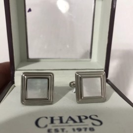 Chaps MOP Silver Tone Cufflinks Wedding Tux (LR-5-1)